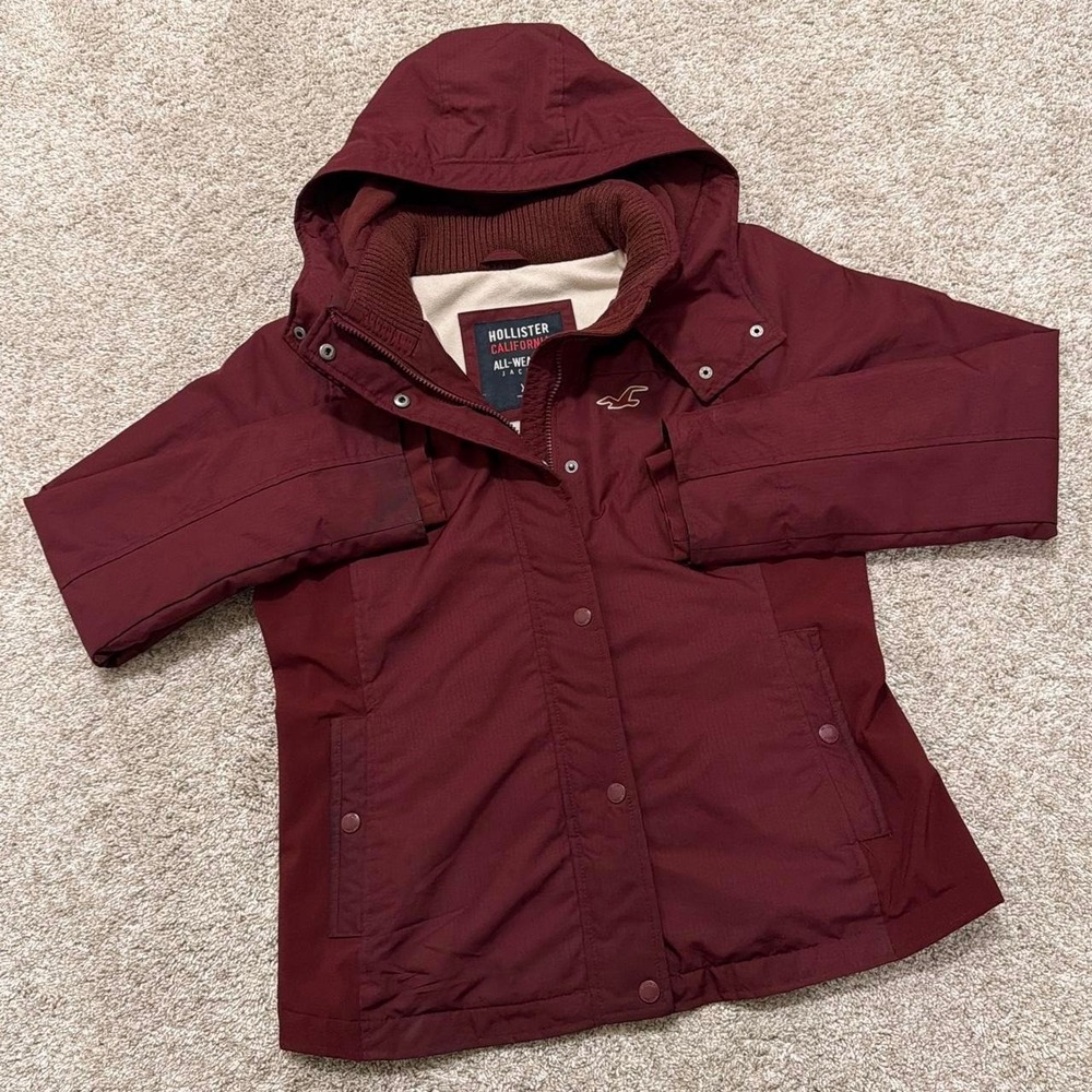 Y2K Vintage Hollister All-Weather Hooded Jacket | Burgundy | XL